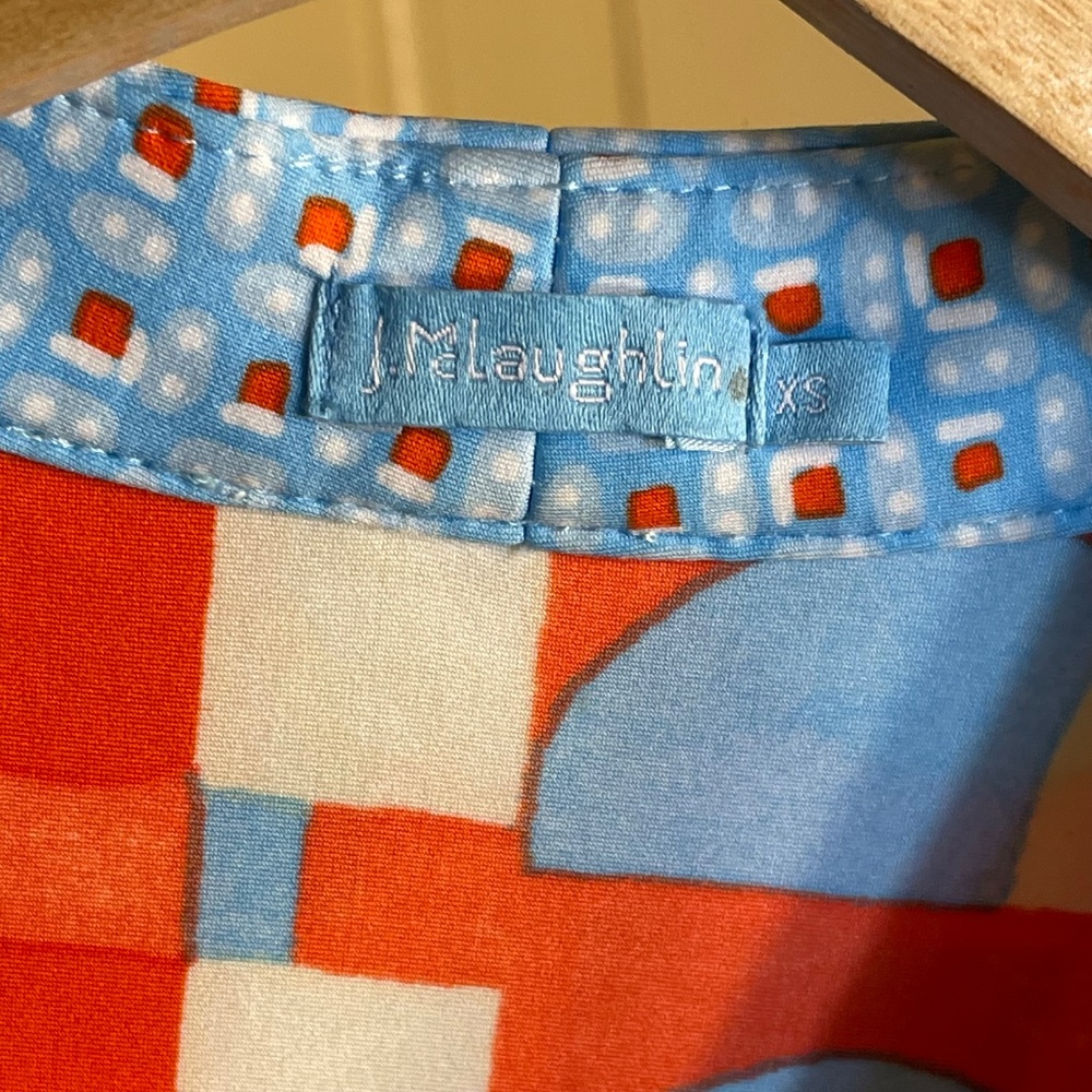 J. McLaughlin Red and Light Blue Geometric Shift Dress - Picture 7 of 10